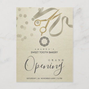 FAUX SILVER RIBBON CUTTING GRAND OPENEN INVITE BRIEFKAART