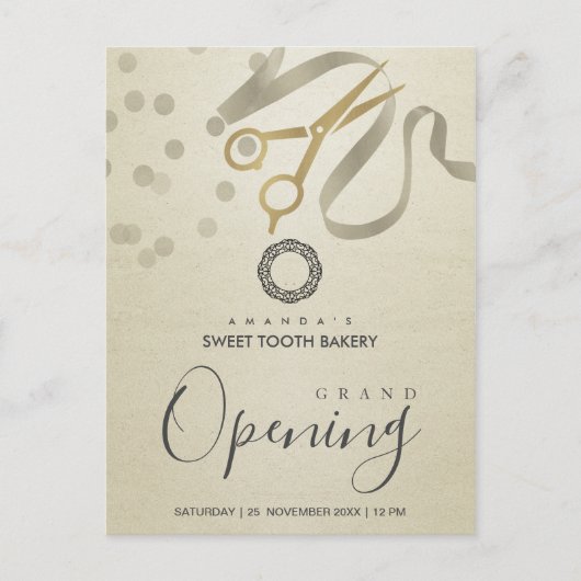 FAUX SILVER RIBBON CUTTING GRAND OPENEN INVITE BRIEFKAART (Voorkant)