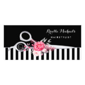 Faux Silver Scissors Stripes Pink Floral Stylist Reclamekaart (Voorkant)