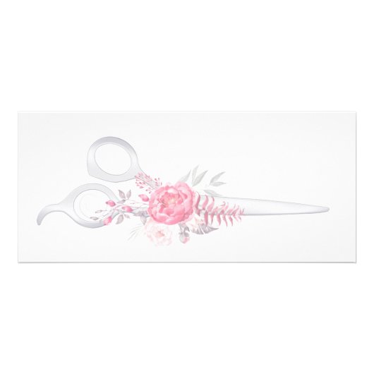 Faux Silver Scissors Stripes Pink Floral Stylist Reclamekaart (Achterkant)