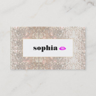 Faux Silver Sequin Hot Pink Lips Beauty Visitekaartje