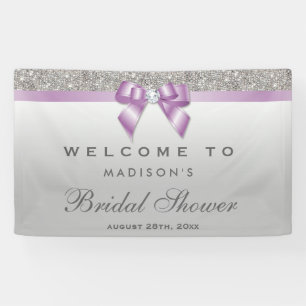 Faux Silver Sequin Lila Diamond Bow Vrijgezellenfe Spandoek