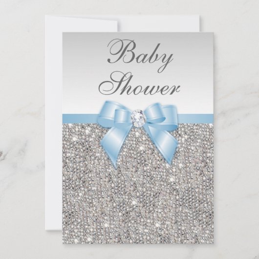 Faux Silver Sequins Baby Blue Baby shower Kaart (Voorkant)