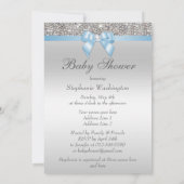 Faux Silver Sequins Baby Blue Baby shower Kaart (Achterkant)