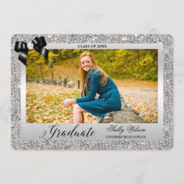 Faux Silver Sequins Black Bow Afstuderen Foto Kaart