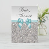 Faux Silver Sequins Blauwgroen blauw Baby shower Kaart (Staand voorkant)