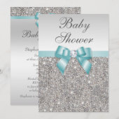 Faux Silver Sequins Blauwgroen blauw Baby shower Kaart (Voorkant / Achterkant)