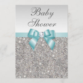 Faux Silver Sequins Blauwgroen blauw Baby shower Kaart