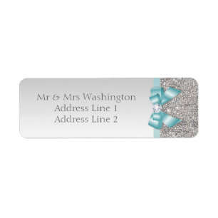 Faux Silver Sequins Blauwgroen Blauwe Boog en Diam Etiket