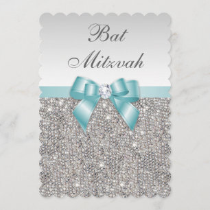 Faux Silver Sequins Blauwgroen Blue Bat Mitzvah Kaart