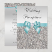 Faux Silver Sequins Blauwgroen boog bruiloft recep Kaart (Voorkant / Achterkant)