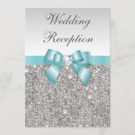Faux Silver Sequins Blauwgroen boog bruiloft recep Kaart