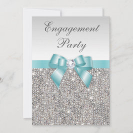 Faux Silver Sequins Blauwgroen Bow Engagement Part Kaart