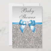 Faux Silver Sequins Blue Baby shower Kaart (Voorkant)