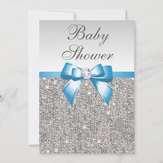 Faux Silver Sequins Blue Baby shower Kaart (Voorkant)