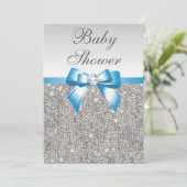 Faux Silver Sequins Blue Baby shower Kaart (Staand voorkant)