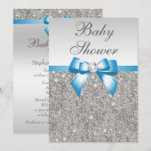Faux Silver Sequins Blue Baby shower Kaart (Voorkant / Achterkant)