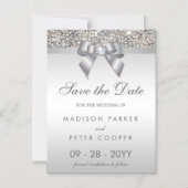 Faux Silver Sequins Bow bewaart de datum bruiloft Magnetische Uitnodiging (Voorkant)