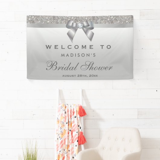 Faux Silver Sequins Bow Diamond Vrijgezellenfeest Spandoek (Insitu)