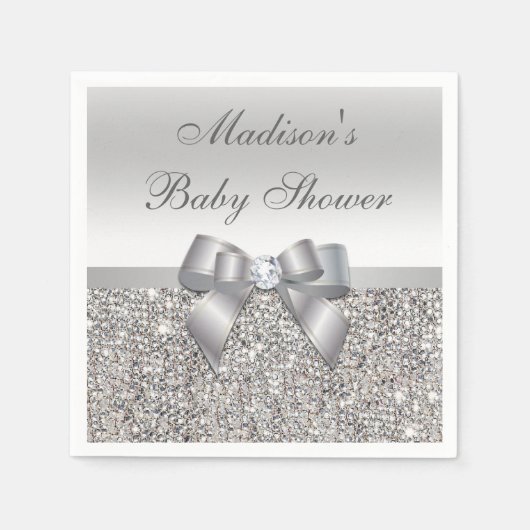 Faux Silver Sequins Bow Gepersonaliseerd Baby show Servet (Voorkant)