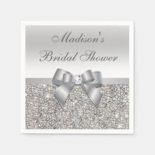 Faux Silver Sequins Bow Gepersonaliseerd Vrijgezel Servet