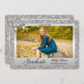 Faux Silver Sequins Bow Girls Afstuderen Foto Kaart (Voorkant / Achterkant)