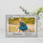 Faux Silver Sequins Bow Girls Afstuderen Foto Kaart (Staand voorkant)
