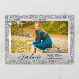 Faux Silver Sequins Bow Girls Afstuderen Foto Kaart