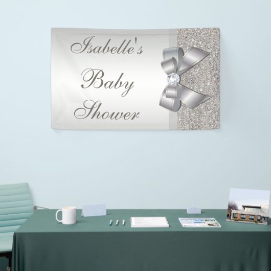 Faux Silver Sequins Bow Neutraal Baby shower Spandoek (Beurs)