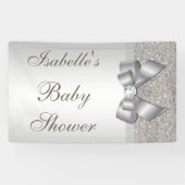 Faux Silver Sequins Bow Neutraal Baby shower Spandoek (Horizontaal)