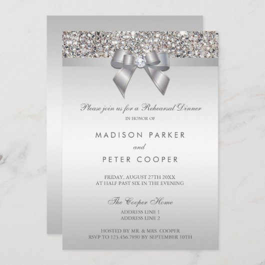 Faux Silver Sequins Bow repetitie diner Kaart (Voorkant / Achterkant)