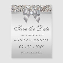 Faux Silver Sequins Bow sparen het Baby shower van Magnetische Uitnodiging