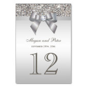Faux Silver Sequins Bow Trouwtafel Nummer Kaarten (Voorkant)