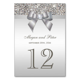 Faux Silver Sequins Bow Trouwtafel Nummer Kaarten