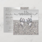 Faux Silver Sequins Bow Wedding Hearts Typografie Kaart (Voorkant / Achterkant)