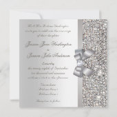 Faux Silver Sequins Bow Wedding Hearts Typografie Kaart (Achterkant)
