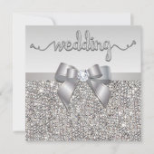 Faux Silver Sequins Bow Wedding Hearts Typografie Kaart (Voorkant)