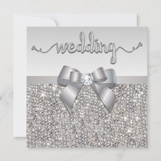 Faux Silver Sequins Bow Wedding Hearts Typografie Kaart (Voorkant)
