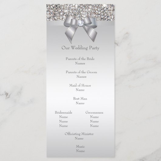 Faux Silver Sequins Bow Wedding Programma Programmakaart (Achterkant)
