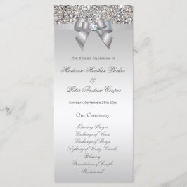 Faux Silver Sequins Bow Wedding Programma Programmakaart