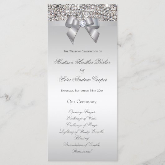 Faux Silver Sequins Bow Wedding Programma Programmakaart (Voorkant)