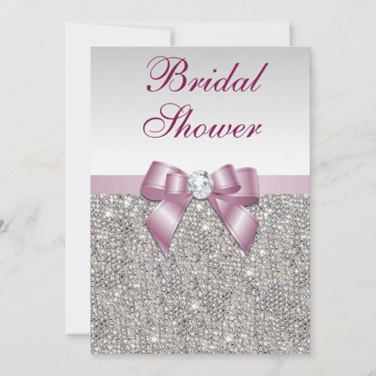 Faux Silver Sequins Burgandy Bow Vrijgezellenfeest Kaart (Voorkant)