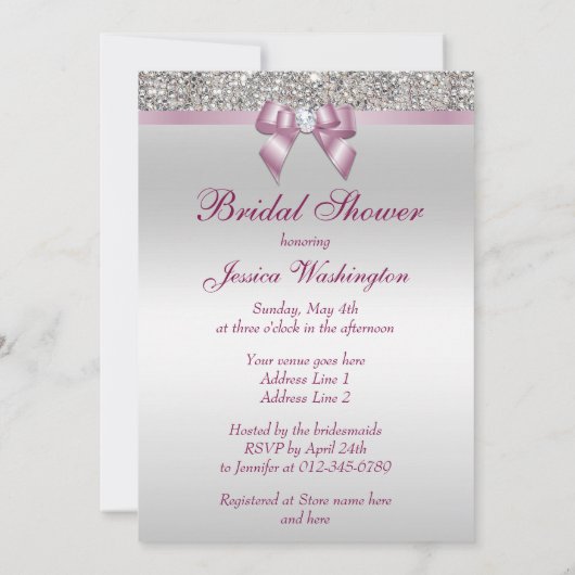 Faux Silver Sequins Burgandy Bow Vrijgezellenfeest Kaart (Achterkant)