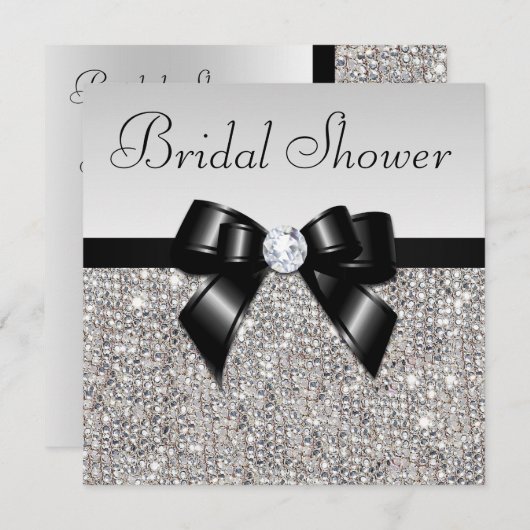 Faux Silver Sequins Chic Black Bow Vrijgezellenfee Kaart (Voorkant / Achterkant)