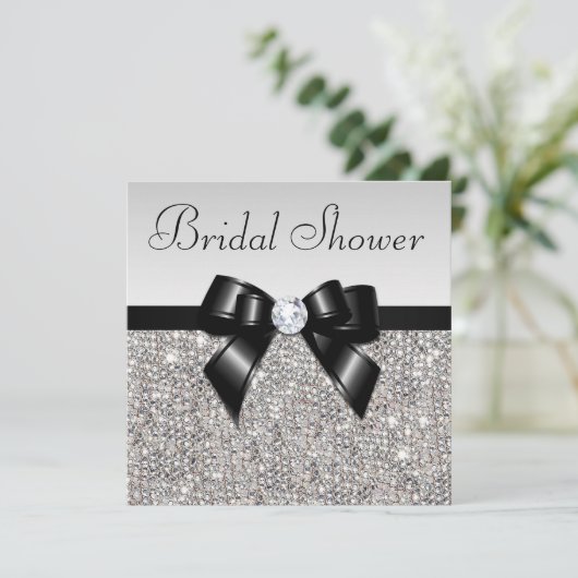 Faux Silver Sequins Chic Black Bow Vrijgezellenfee Kaart (Staand voorkant)