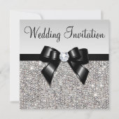 Faux Silver Sequins Diamonds Black Bow Wedding Kaart (Voorkant)