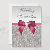 Faux Silver Sequins Diamonds & Bow Wedding Kaart (Voorkant)