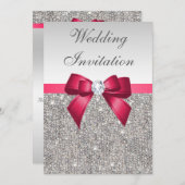 Faux Silver Sequins Diamonds & Bow Wedding Kaart (Voorkant / Achterkant)