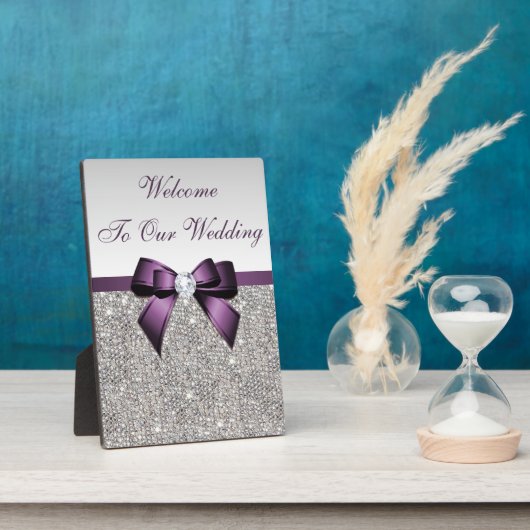 Faux Silver Sequins Diamonds Paars Bow Wedding Fotoplaat (Zijkant)