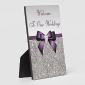 Faux Silver Sequins Diamonds Paars Bow Wedding Fotoplaat (Zijkant)